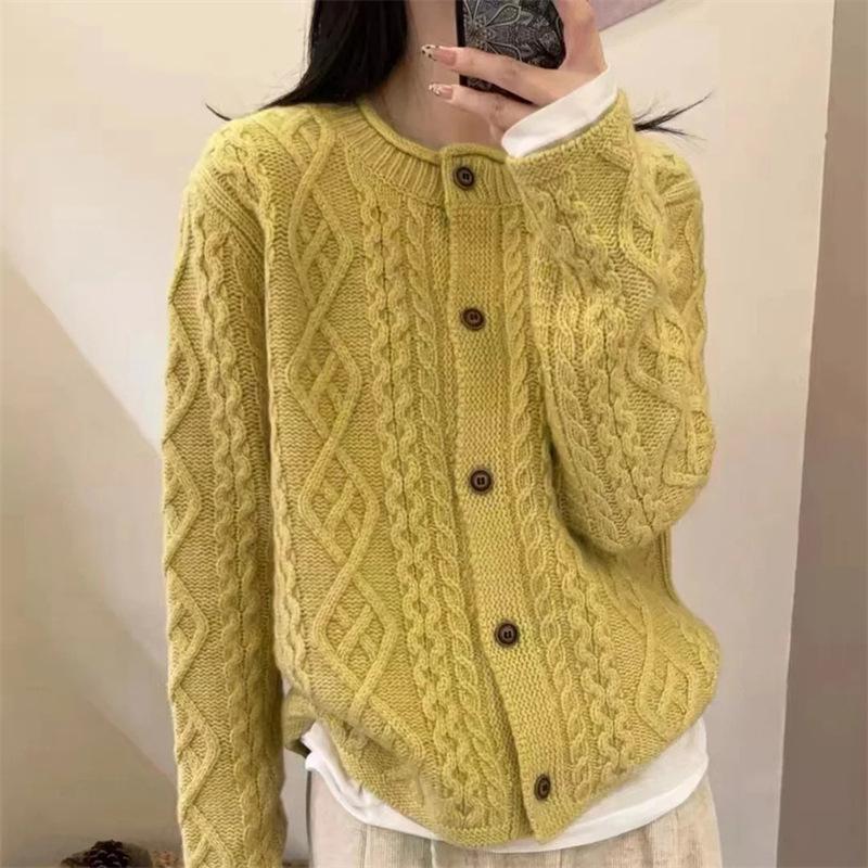 2025 Thick Heavy Gauge Wool Cardigan for Women - Fine Knit Autumn/Winter Sweater Coat