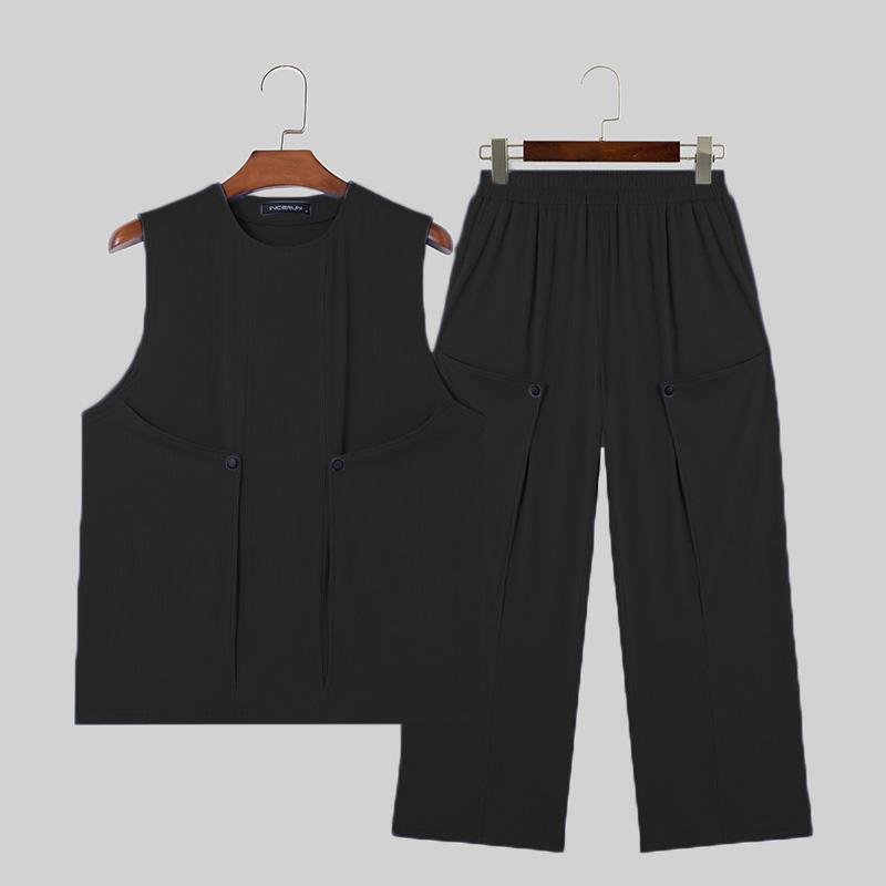 

INCERUN комплект из 2 предметов, мужские топы без рукавов с круглым вырезом и длинные узкие брюки L