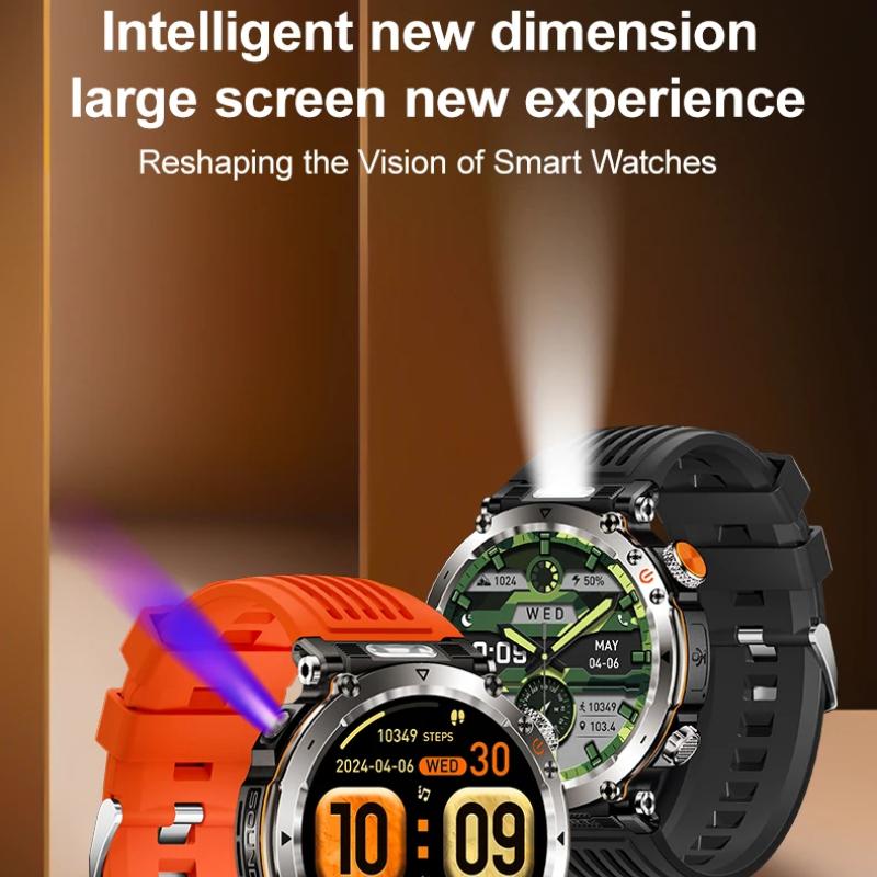 New 5ATM Waterproof Smart Watch Men 600mAh Outdoor SmartWatch GPS Compass Heart Rate LED Flashlight Bluetooth Call Sports Smartwatch