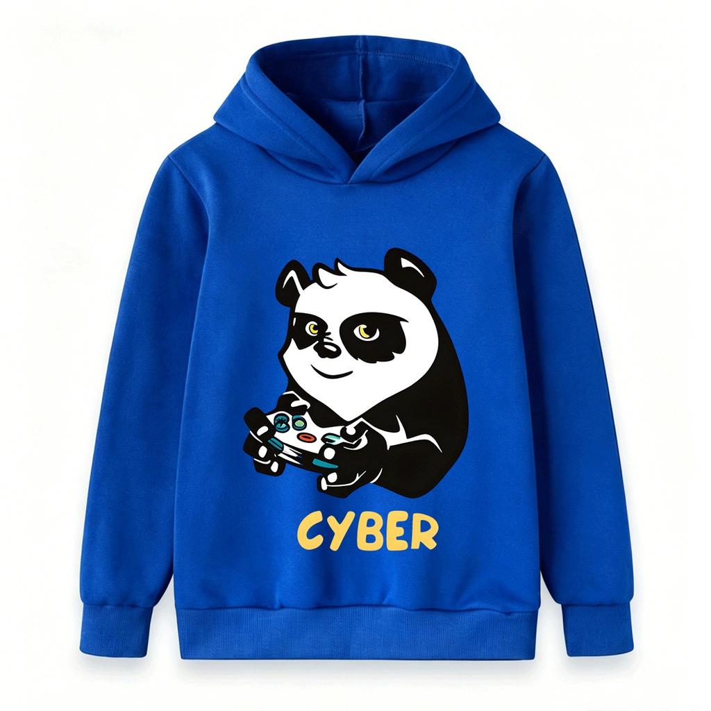 Kids Unisex Casual Hoodie, Cute Gaming Panda Cyber Print Soft Pullover Sweatshirt for Boys Girls Daily Wear