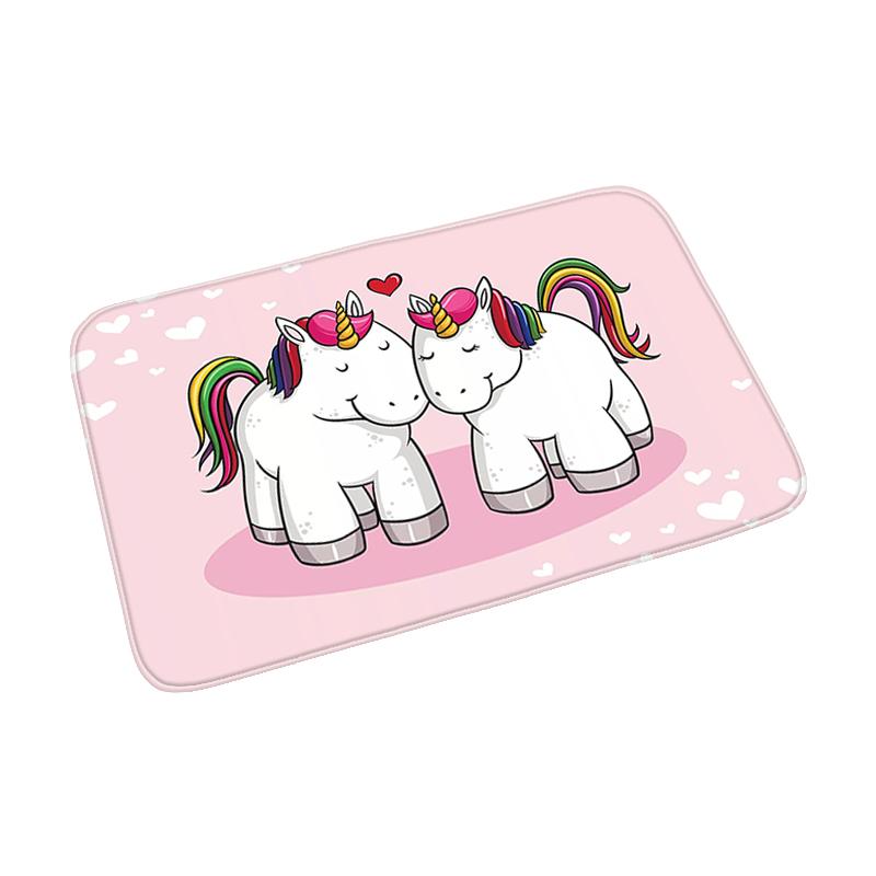 Pink Cute Cartoon Unicorn Pattern Doormat Bedroom Living Room Hallway Floor Rug Decor Balcony Anti-Slip Home Carpet Furry Mat