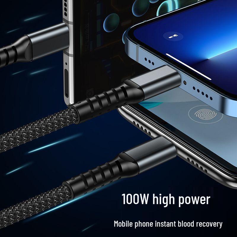 100W 3-in-1 Fast Charging Cable with Transparent Display for Apple, Huawei, Android
