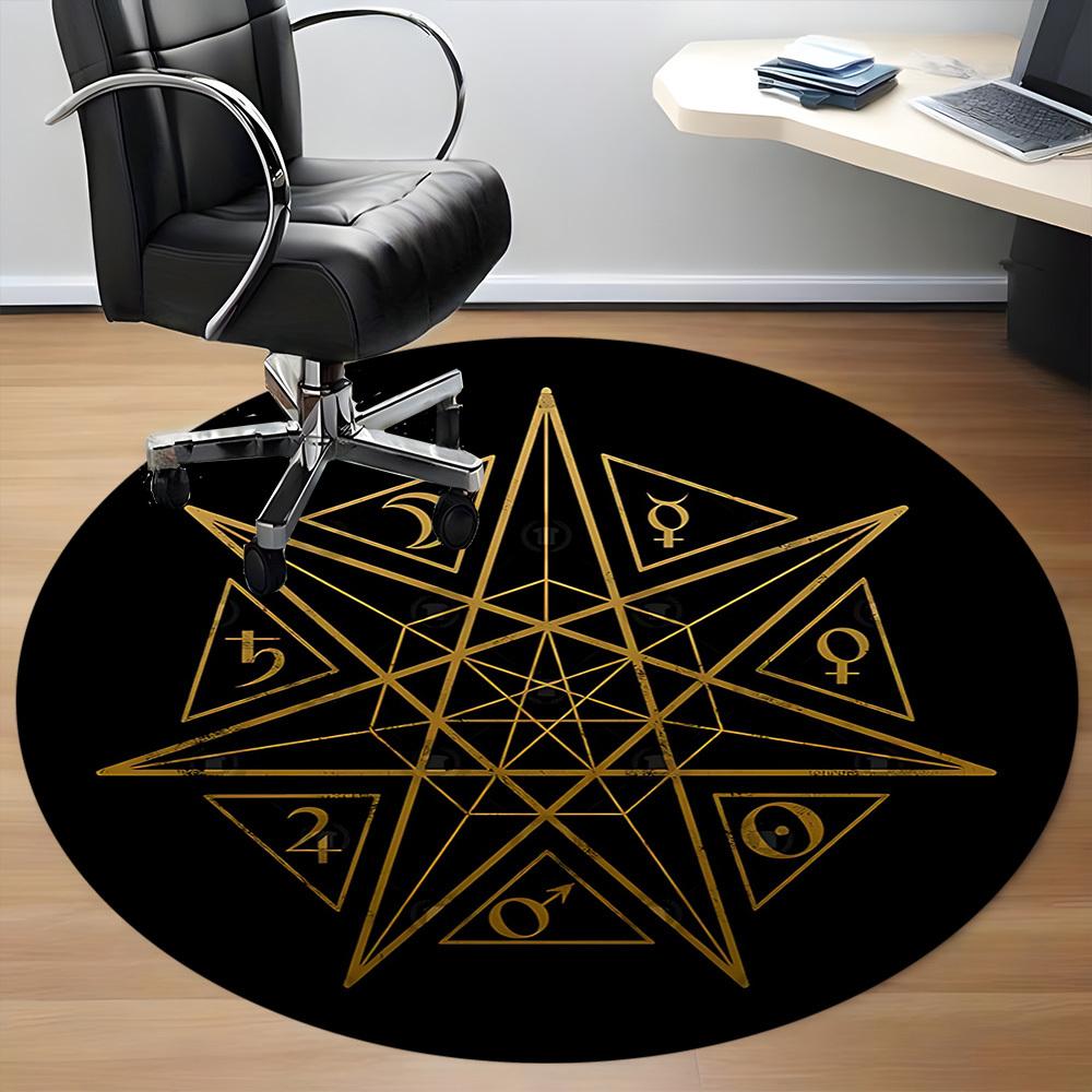 1 Stück Astrologie-Symbole Büro Runder Teppich, Indoor-Matte Geeignet für Büro, Unter Bürostühlen Schlafzimmer Wohnzimmer Heimdekoration, Raumdeko