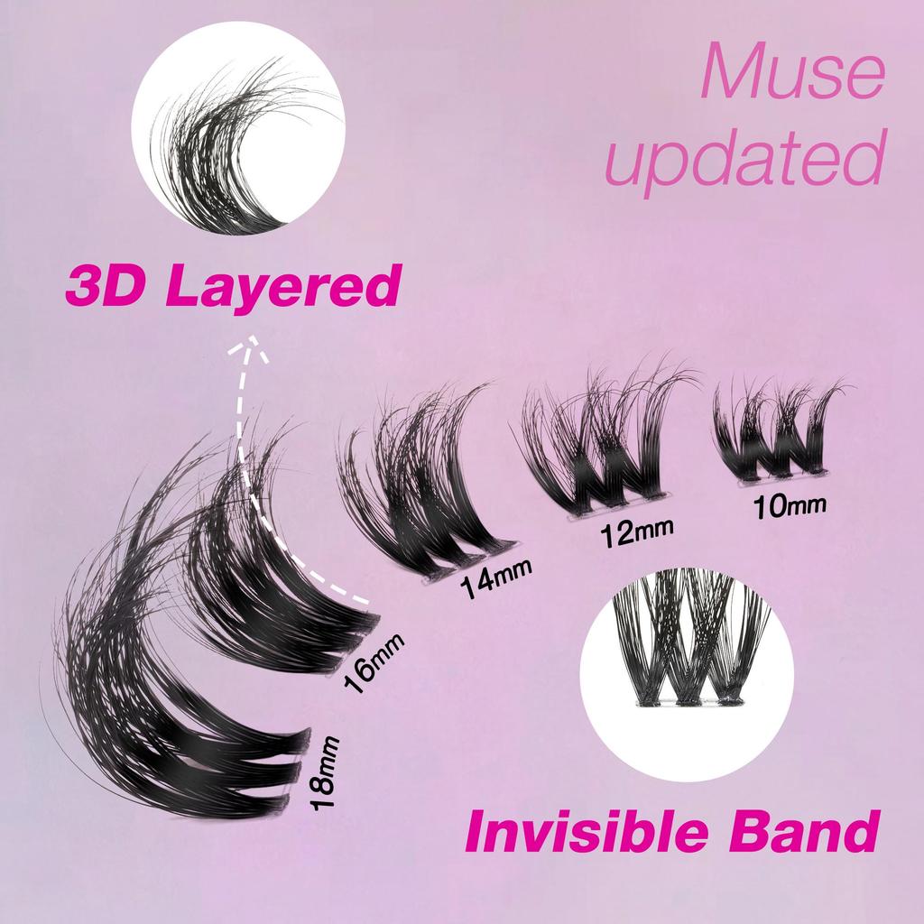 veyesbeauty Muse Cluster Lashes Fluffy Individual Extensions 3D Layered Volume 126 Clusters 10-18mm