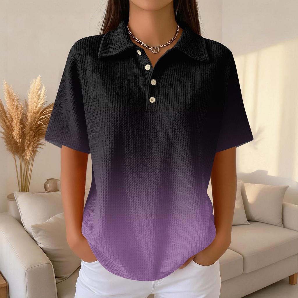 Women's Fashion Casual Lapel Short Sleeve Color Shirt Women's Up Tops