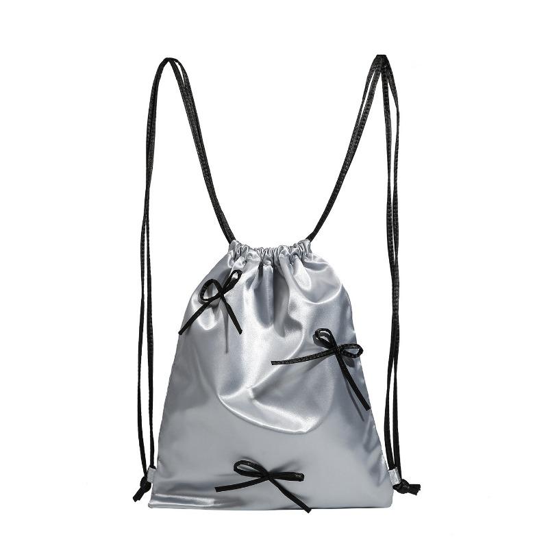 Schleifenförmiger Satin-Kordelzug-Rucksack, Kordelzugbeutel, Niedlicher kleiner Rucksack