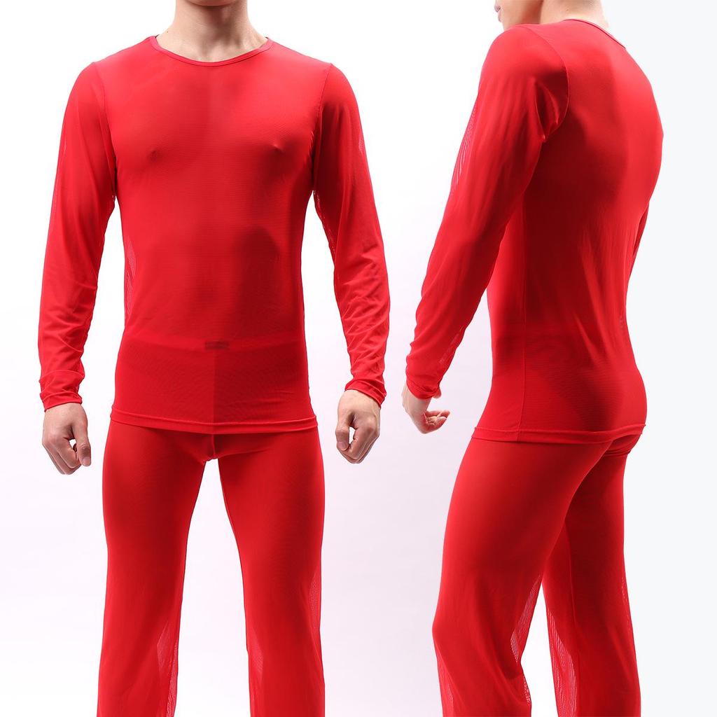 Men's Transparent Mesh Long Sleeve Top - Sexy See-through Pajamas