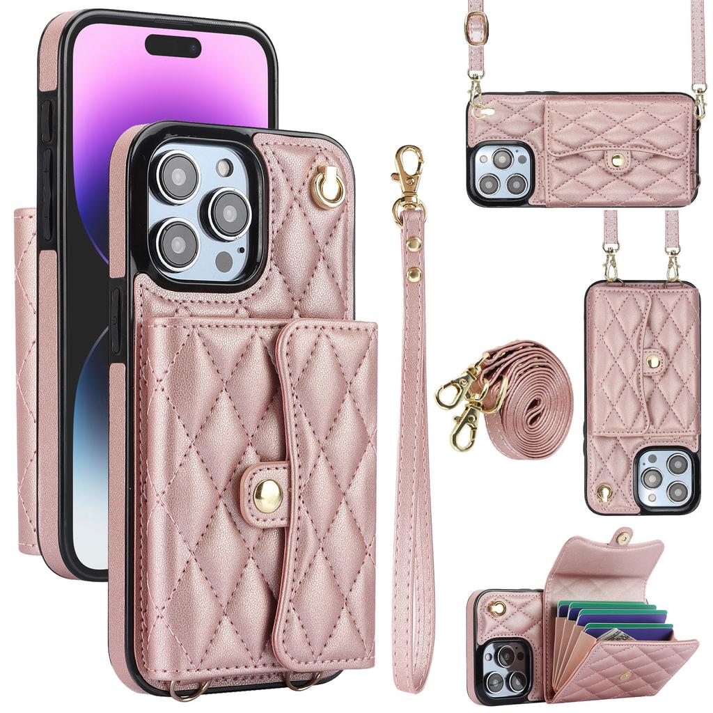 Long Strap Card Holder Phone Case for IPhone 16 Pro Max 16e 15 Plus 14 13 Mini 11 12 7 8 XS XR SE 2 3 Leather Protective Cover