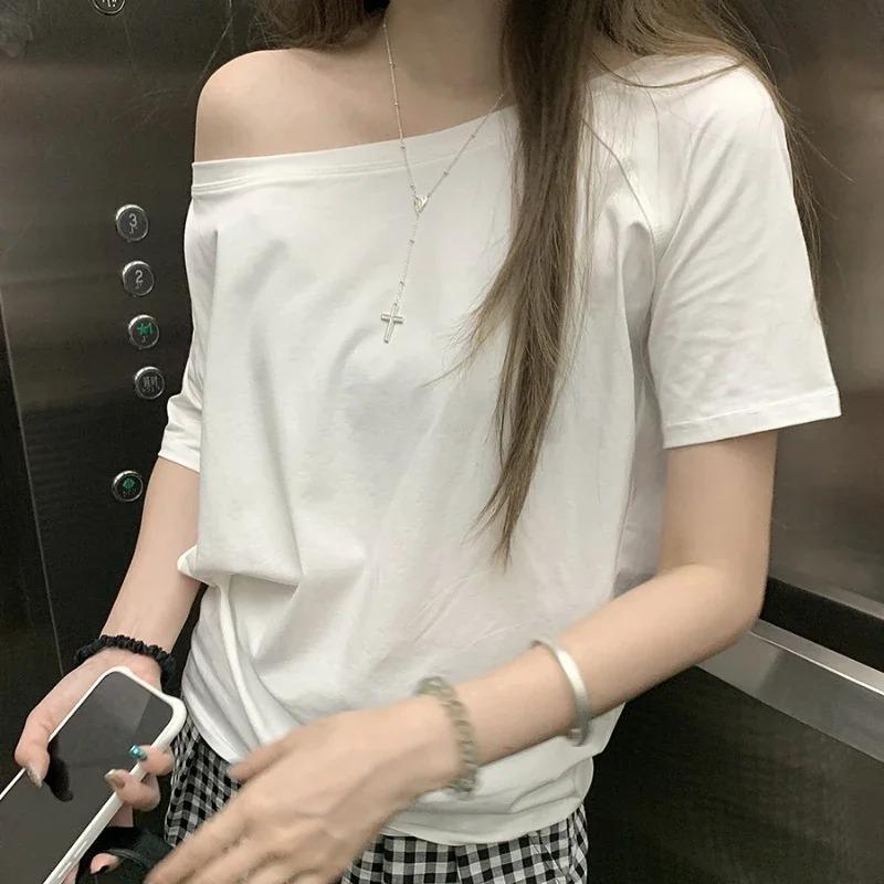 Dámske tričká Jednofarebné Jednoduché Letné Ležérne Krátky rukáv Univerzálne Mladé dievčatá Streetwear Y2k Top Estetické oblečenie Ins