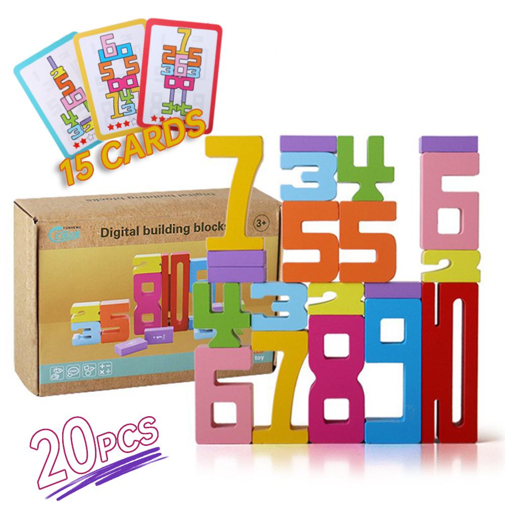 20PCS Building Blocks Montessori-Inspired Wooden Number Building Blocks Digital Cognitive Enlightenment Teaching Aids