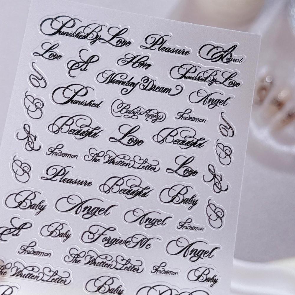 New English Letter Nail Art Stickers Black White Artistic Font Nail Decoration 3D Embossed DIY Manicure Decals Manicure Tool