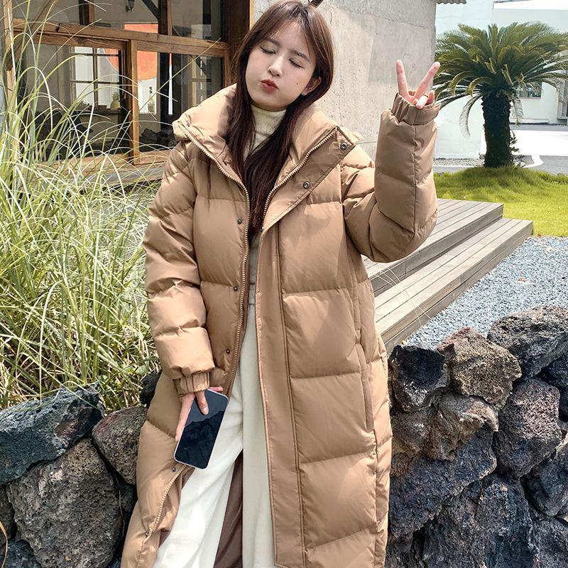 Women's Extra Long Over-the-Knee White Duck Down Jacket for Winter