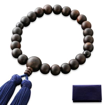[Kyoto Butsudan Hayashi] Men's Buddhist Prayer Beads, Pure Silk, Miyako Tassel, Ebony (Unpolished), Two-Head Blue Tiger's Eye Pattern [Hawk's Eye]