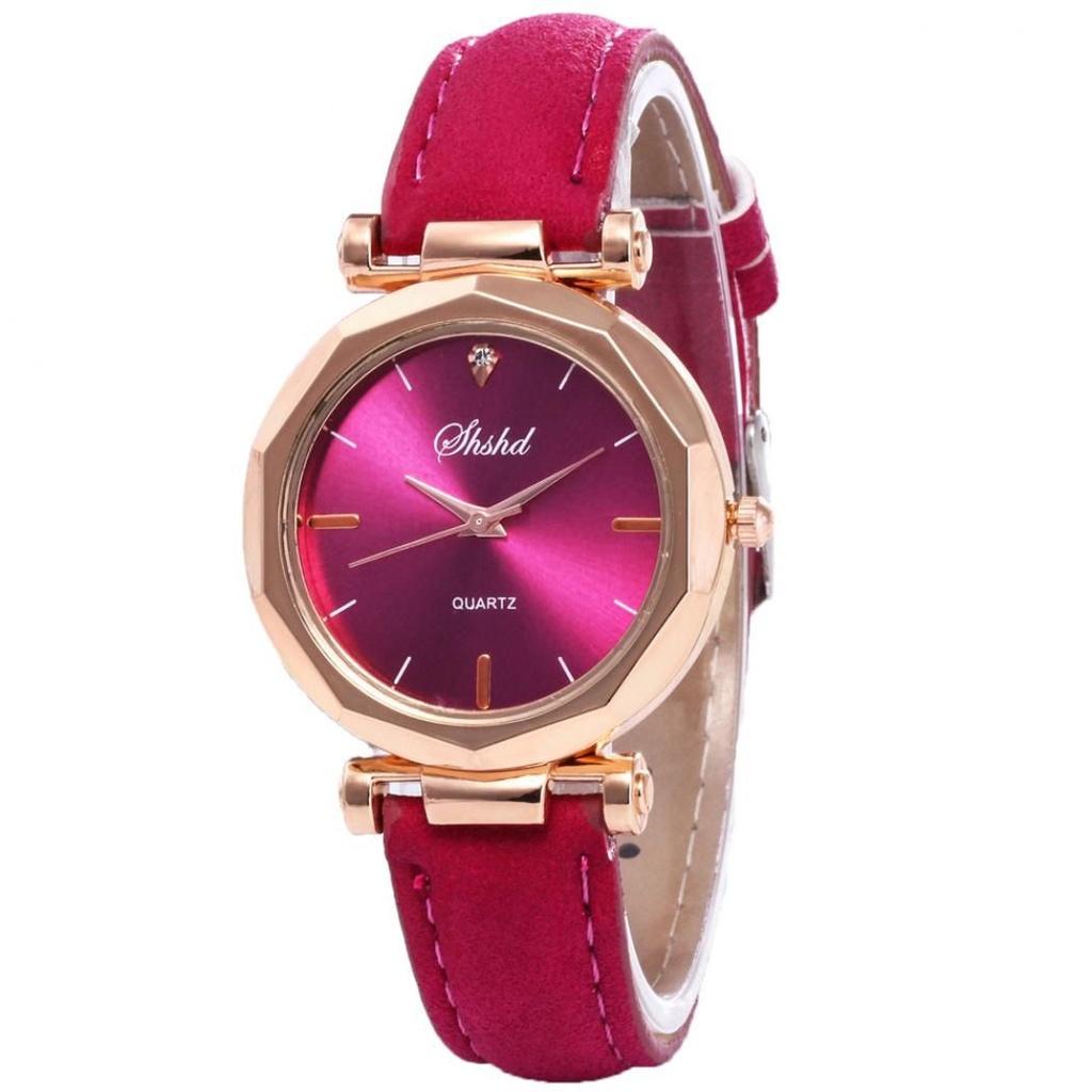 Elegant Women Vintage Matte Faux Leather Rhombus Crystal Stones Quartz Wrist Watch