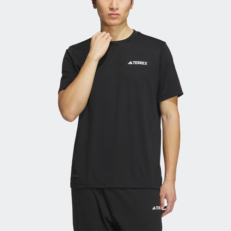 Adidas Short Sleeve Logo Tech Tee Quick-Dry Outdoor Sport Men Tops Black IC4414