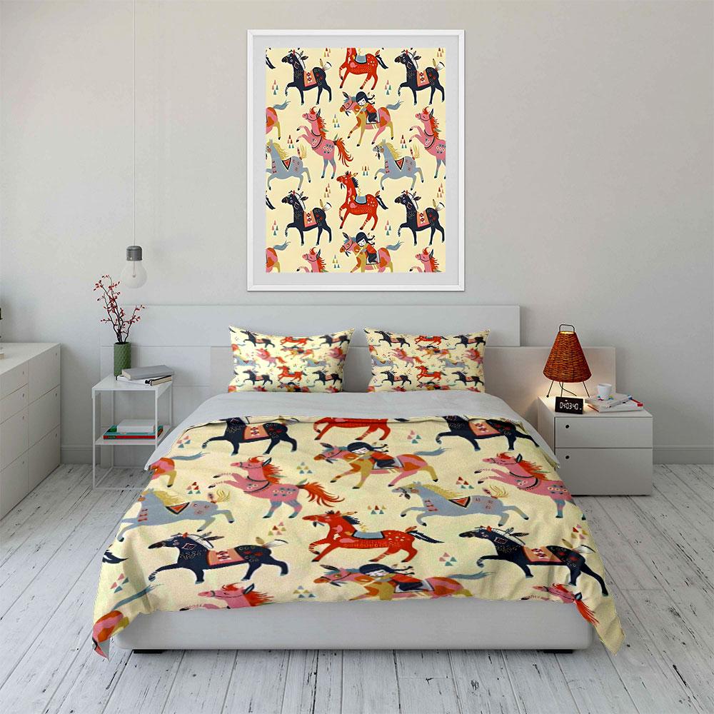 Colorful Horse Pattern Decor Set Bedding Set with 1 Duvet Cover 2 Pillowcases Single Double King Queen Gift