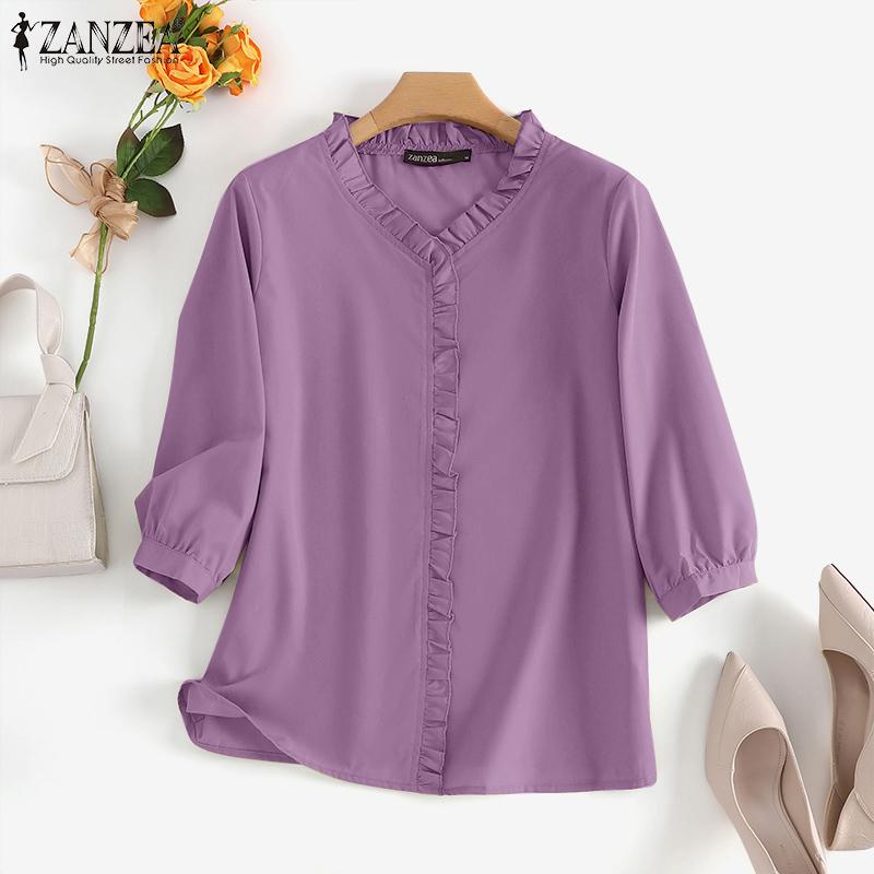 

ZANZEA Женская повседневная летняя блузка с v-образным вырезом и рукавами 3/4