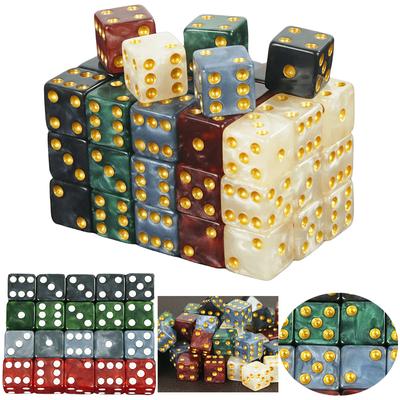 Mini-Würfel, 10 Stück, D6, Standard, Marmor-Effekt, goldene Punkte, Kunststoff, 12 mm, Spielwürfel, Spielzeug, Neu, Outdoorliving, für Brettspiel