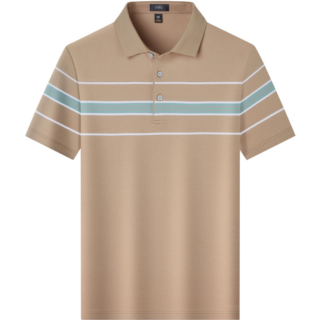 [Color Woven Stripe with Smooth Silk] Summer Fashion Casual Lightweight Breathable Short Sleeved Polo Shirt for Men