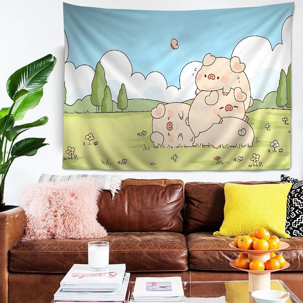 Cute Cartoon LLulu The Piggy Colorful Tapestry Wall Hanging Bohemian Wall Tapestries Mandala Wall Hanging Sheets