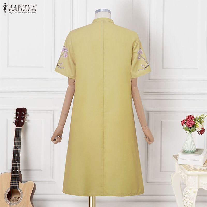 ZANZEA Women Casual Round Neck Half Sleeve Loose Floral Print Dress