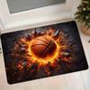 1pc Flannel Mat Basketball Flame Breaking Wall 3D Visual Effect Non-Slip Water-Absorbing Entrance Door Mat Bedroom Living Room Decor Mat