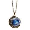 Retro Hollow Moon Dragon Eye Gothic Blue Cat Eye Time Pendant Necklace
