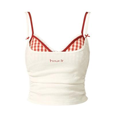 Vara anilor 2000 îmbrăcăminte din dantelă în carouri corset vestă două piese fete fierbinți dulce picant subțire Y2k crop top casual modă coreeană camis chic