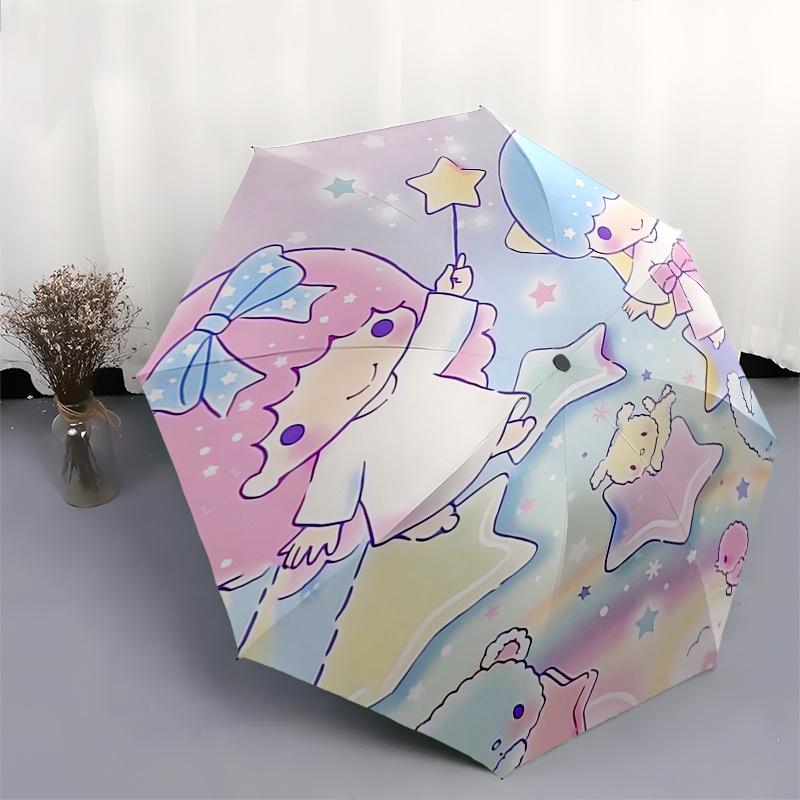 Little Twin Stars,Sanrio Characters Automatic Folding Umbrella Simple 8 Rib Design, Bright Cartoon Pattern, Durable Iron Frame, Suitable For