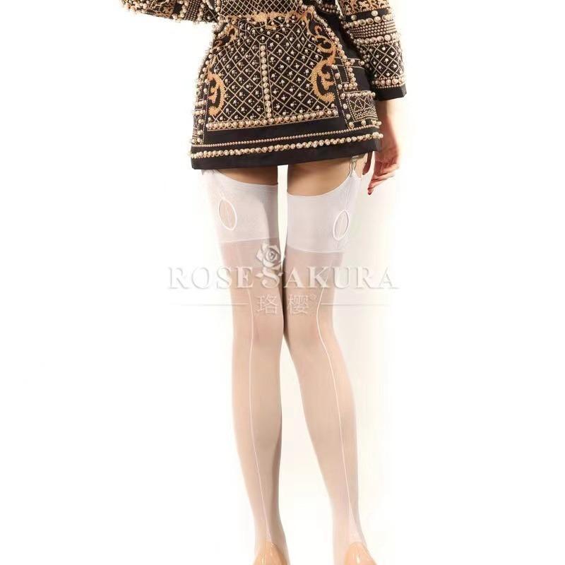 Luxury Polyamide 80% Thigh High Stockings for Women, 8 Denier, Solid Color, Knit Fabric, Back Seam, Elegant & Sexy