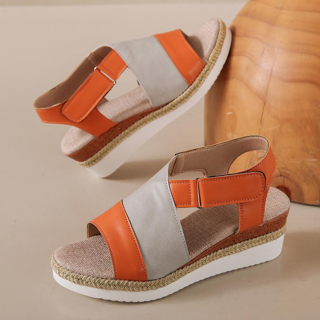 Large size wedge heel fish mouth sandals women's summer new buckle outside wearing beach cool slippers eay