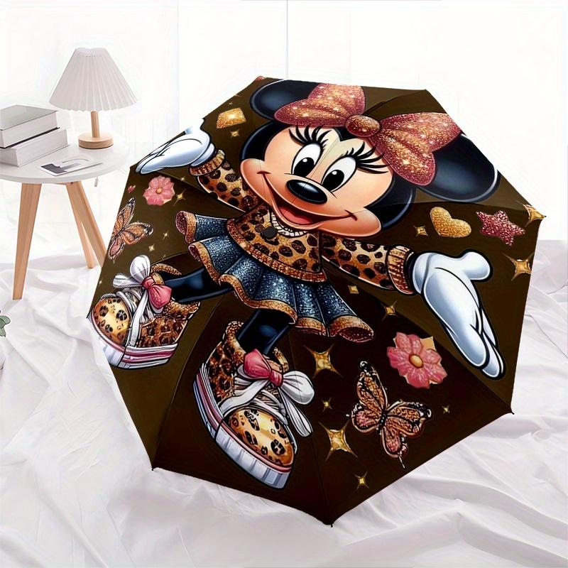 

Disney Minnie Mouse, Leopard Print Themed automatic opening and closing folding umbrella, portable - durable, 8-rib umbrella frame, very sui