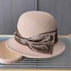 New Contrasting Color Big Bow Top Hat Autumn and Winter Woolen Hat Women's Retro Fisherman Basin Hat