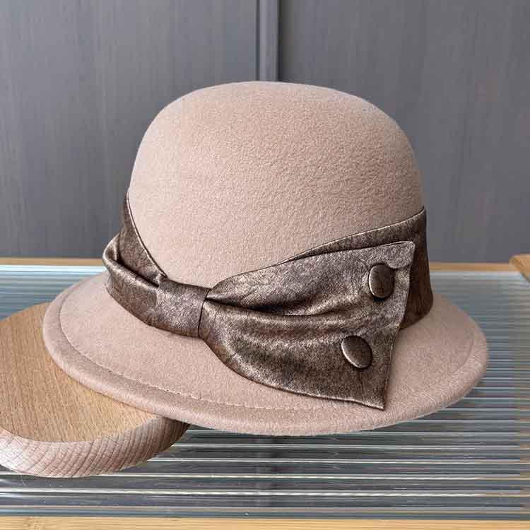 New Contrasting Color Big Bow Top Hat Autumn and Winter Woolen Hat Women's Retro Fisherman Basin Hat