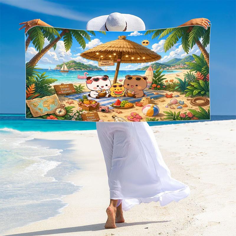 Bubu Dudu Cartoon Print Beach Towel, Large Soft Quick Dry Towel for Beach Camping Swimming