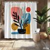 Abstract Plant & Shape Shower Curtain – Colorful Botanical Art, 2D Flat, Machine Washable, Includes Hooks, Multi-Size