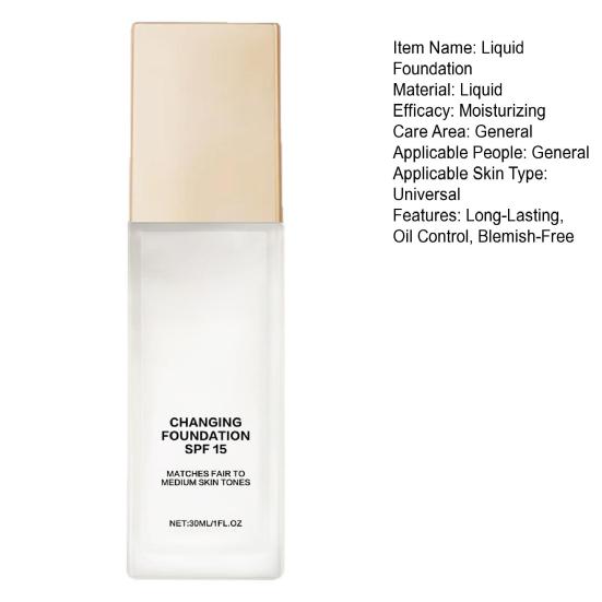 1/2/3Pcs 30ML Color Changing Foundation Long-Lasting Oil Control Blemish-Free Foundation Lightweight Hydrating Liquid Foundations for All Skin Types