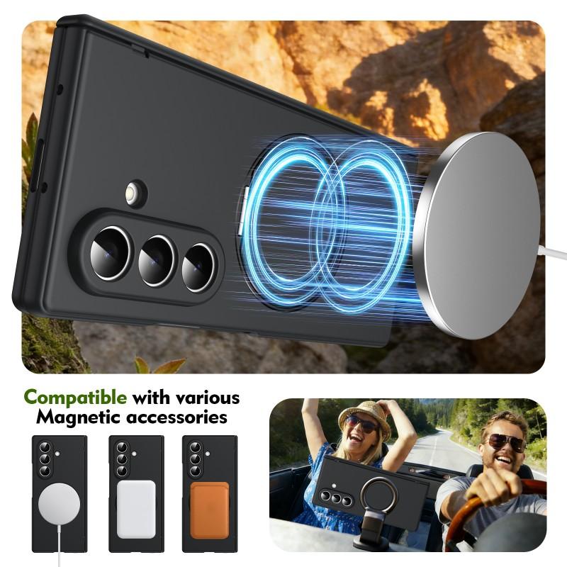 For Samsung Galaxy Z Fold 7 6 5 Phone Case with Tempered Glass, Rotating Magnetic Alloy Stand, Fingerprint Resistant