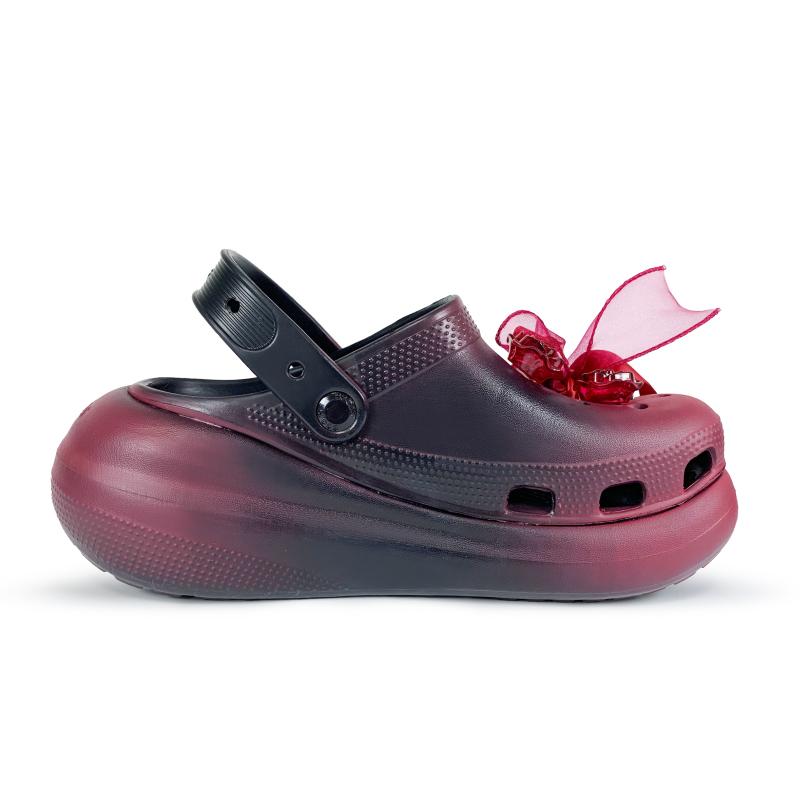 Crocs Crush Clog Puff Shoes EVA Beautifully Crafted Rose Flame Love Note Bow Ribbon Pearl Gift Box Clog Shoes Unisex Black and Red