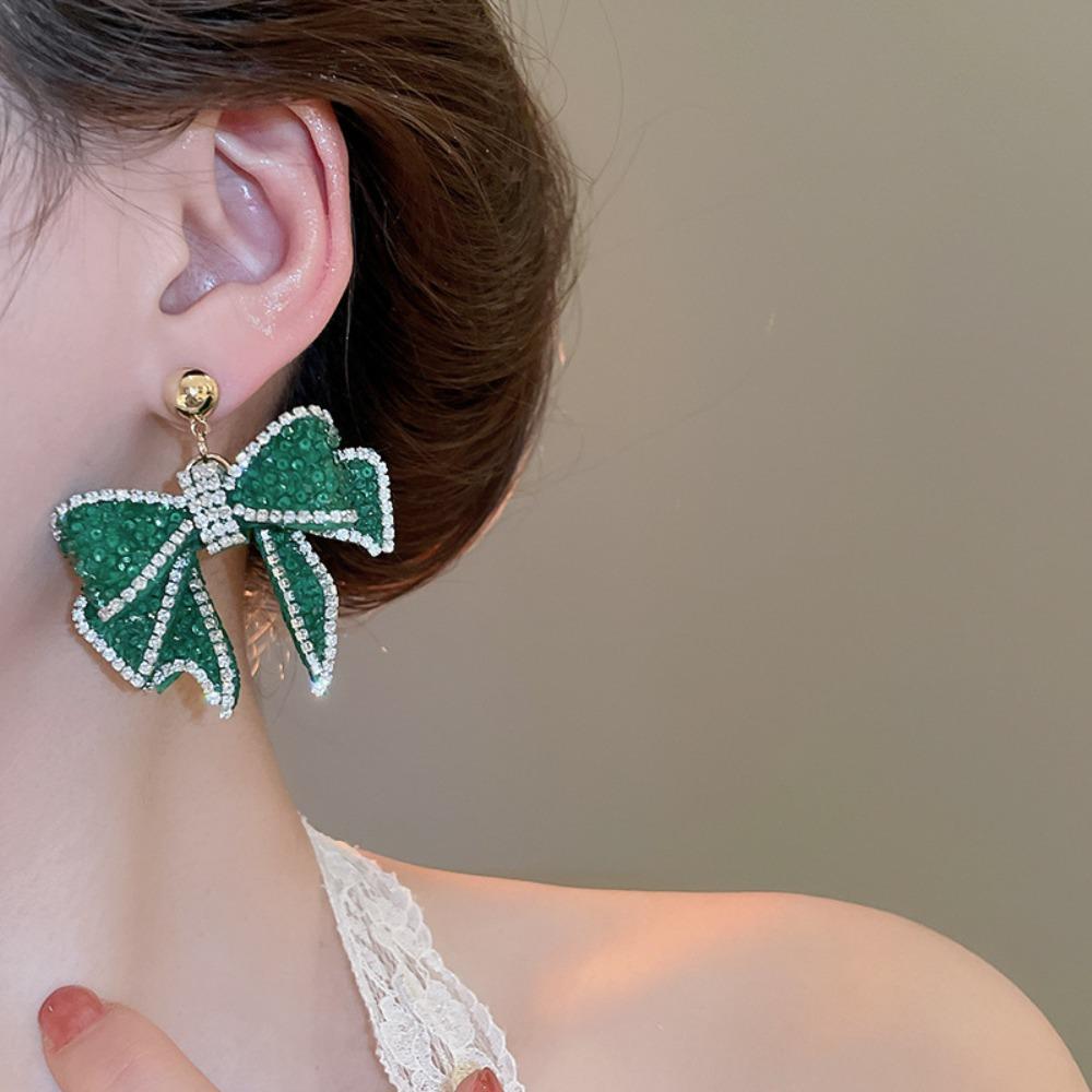 Ear Jewelry Sweet Stud Earrings Zircon Bowknot Dangle Earrings Crystal Bow Earrings Wedding