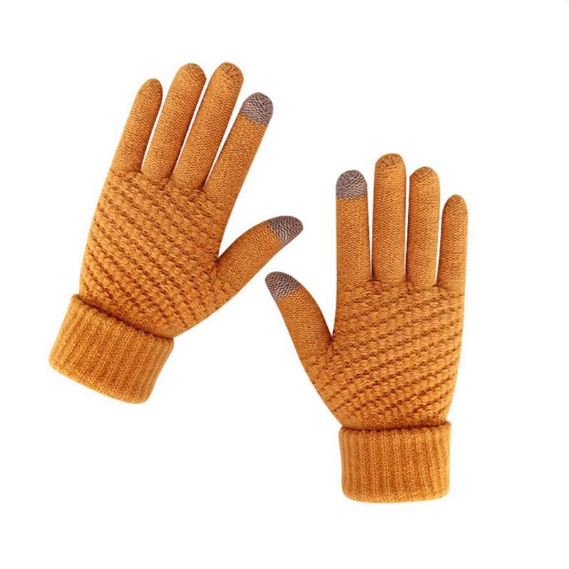 

Winter Warm Touch Screen Gloves Warm Stretch Knit Mittens Full Finger Outdoor Skiing Gloves Female Crochet Thicken Women Men имбирный