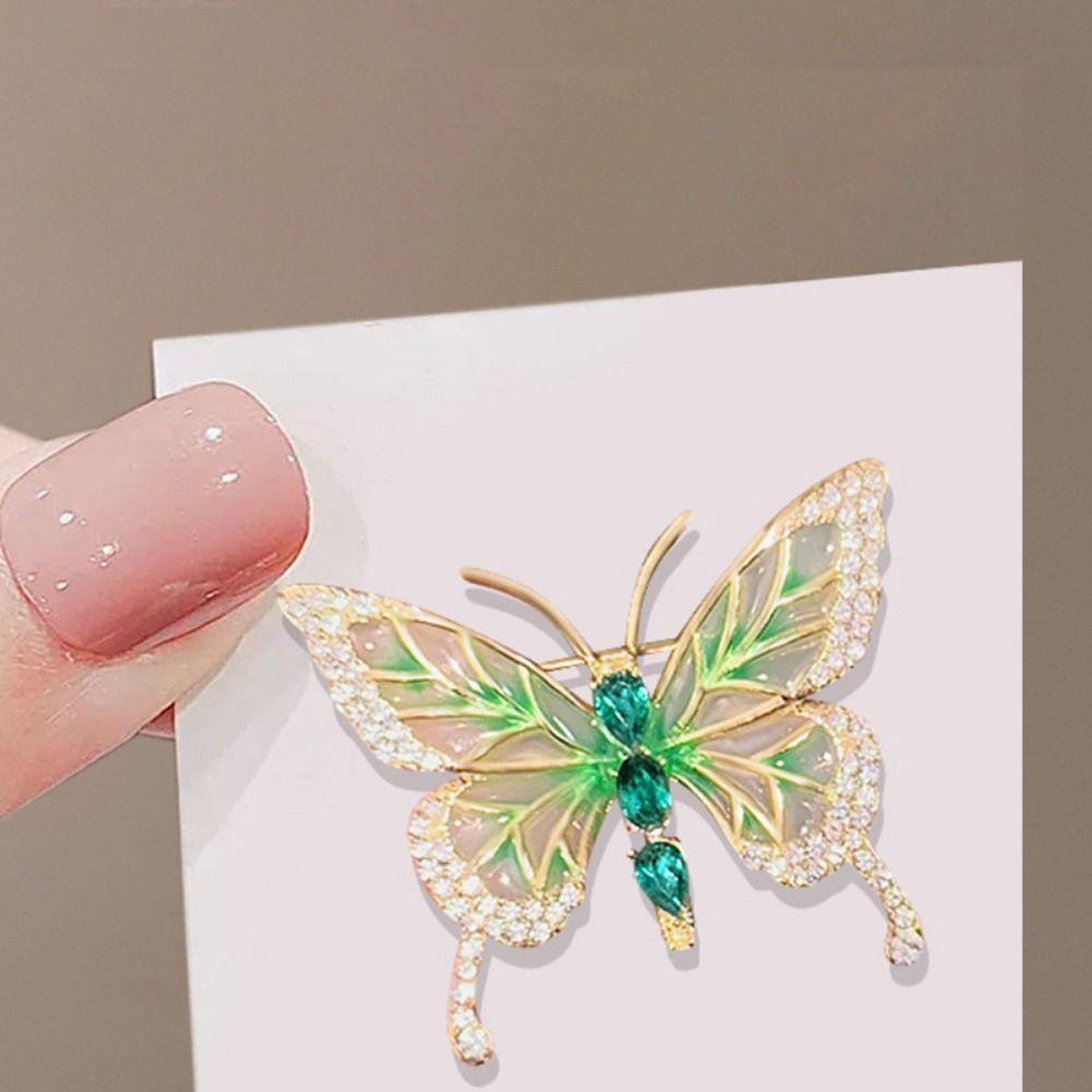 Retro Green Butterfly Suit Collar Pin Rhinestone Butterfly Brooches Green Butterfly Brooch  Gift