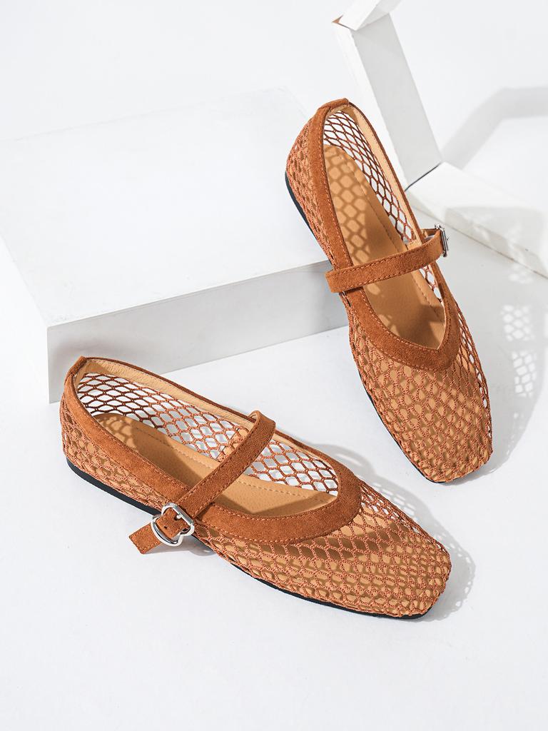 Round Head Fishing Net Grid Hollow Mary Jane Single Shoes Women Go Out In the Summer of 2025 New Foreign Trade Sandals Breathable