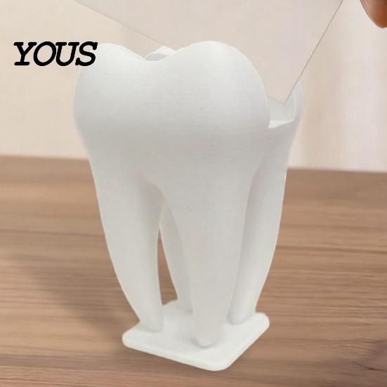 Durable Business Card Stand 3D Printed Holder, Tooth Shaped Matte White Organizer, One-piece Molded Holder Minimalist Style Ornament for Dental