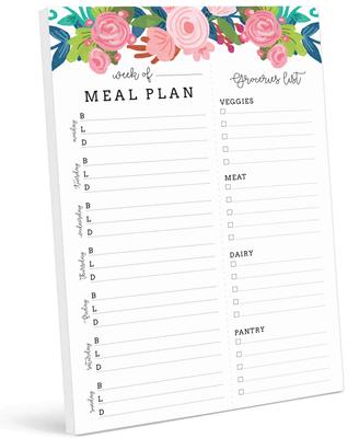 Inkdotpot Ugentlig Madplan Notatblok 7"x10", "Køkken Menu" Magnetisk Madplanlægningsblok med Aftagelige Indkøbsliste S-54 Ark