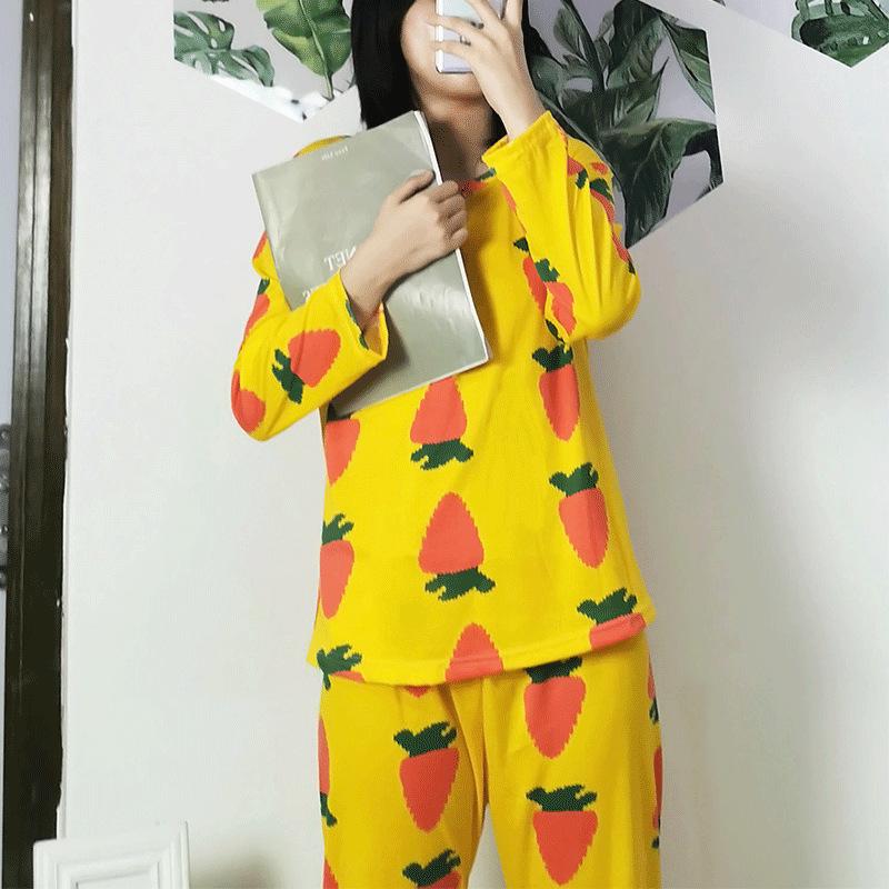 Set Pijama Dama Desen Animat - Cămașă cu Mânecă Lungă și Pantaloni, Haine de Casă pentru Studente Mignone pentru Primăvară și Toamnă