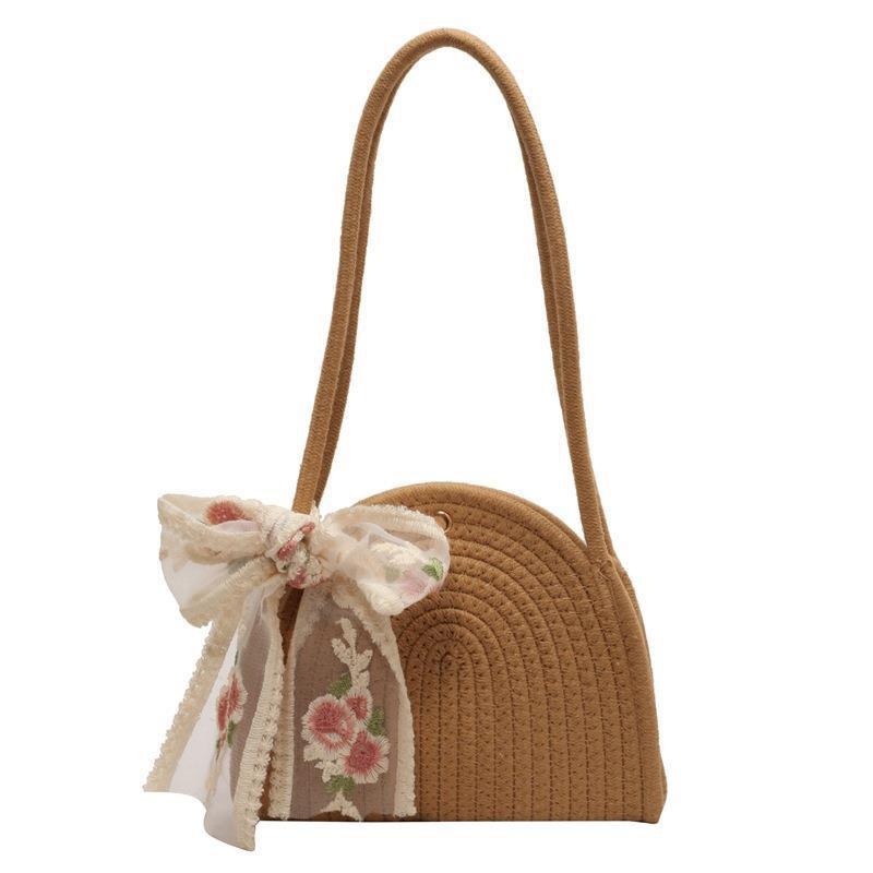 

Shoulder Bag Mobile Phone Cotton Rope Storage Women s Beach Vacation Underarm Portable Woven хакі