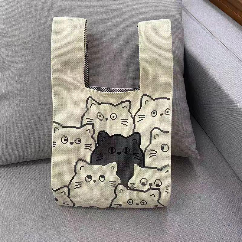 Korean Style Cute Cartoon Animal Tote Bag - Spacious Flyknit Casual Shopping Bag for 2025