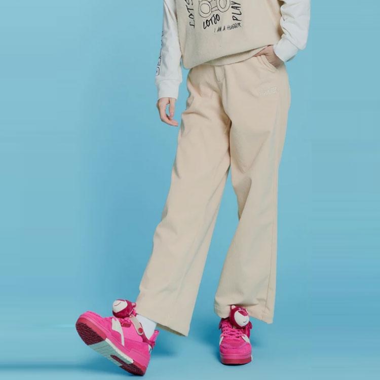 Li Ning X Disney Collaboration Toy Story Strawberry Bear Series Solid Color Straight Leg Casual Pants Women Bottoms Amber Apricot AKXR432-1