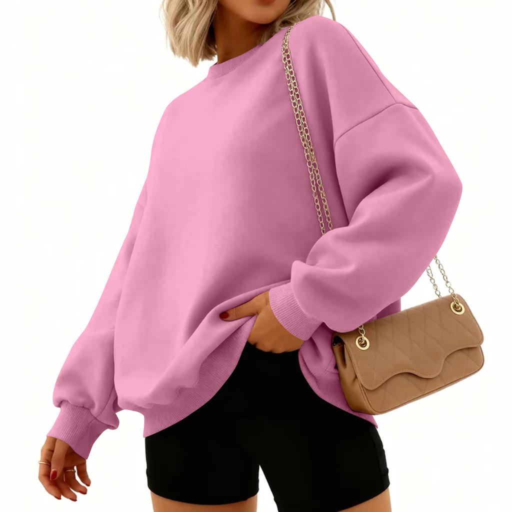 Women's Fashion Long Sleeve Solid Color Round Neck Loose Pullover Sweater Top